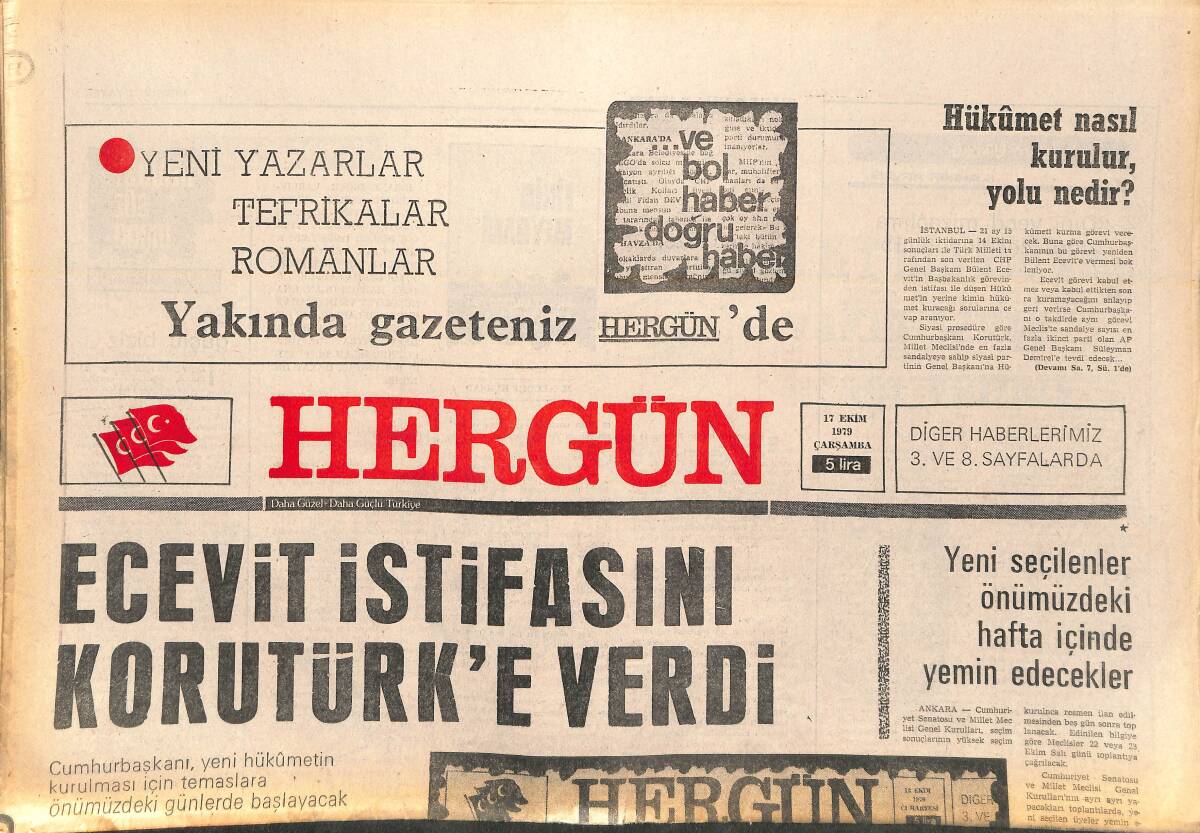 Her Gün Gazetesi 17 Ekim 1979 - Ecevit İstifasını Korutürk'e Verdi - Kemal, Galatasaray'da İstenmeyen Oyuncu GZ142073 - 1
