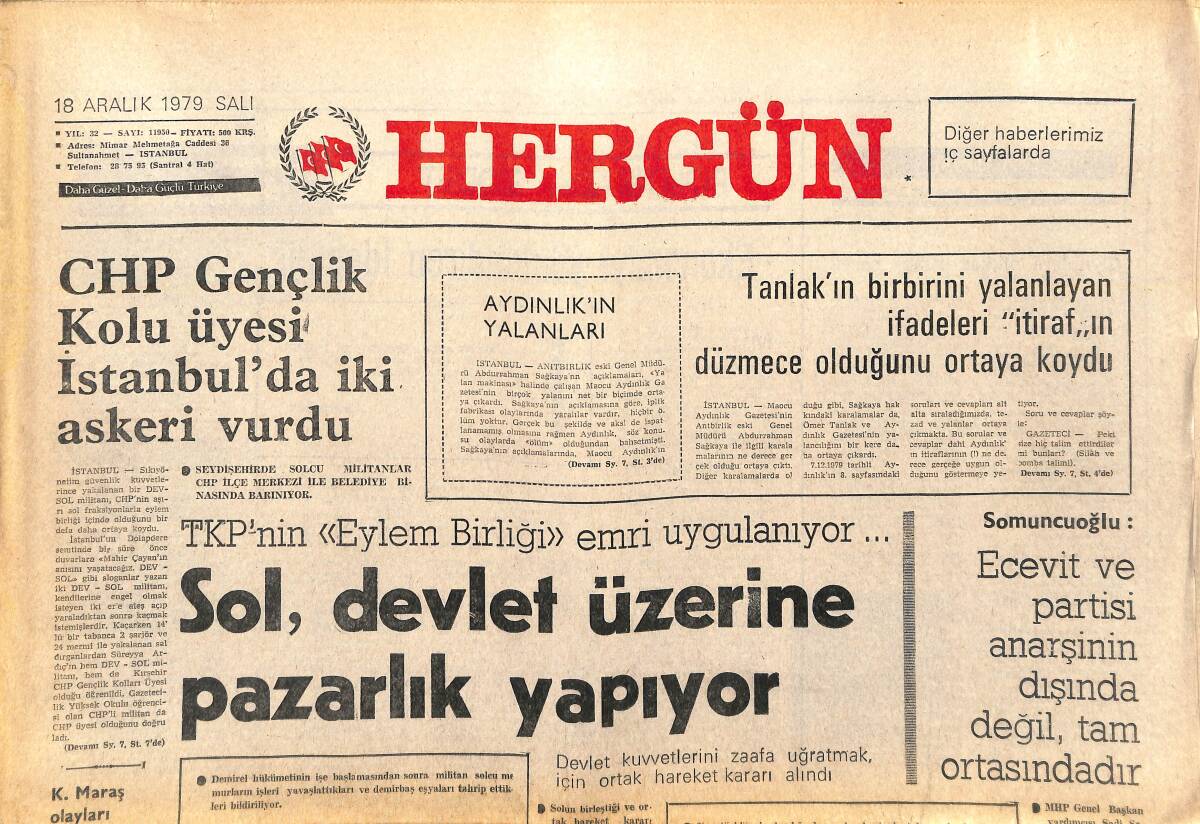 Her Gün Gazetesi 18 Aralık 1979 - Sol, Devlet Üzerine Pazarlık Yapıyor - Romanya Tekrar Sovyet Güdümüne Giriyor GZ142075 - 1