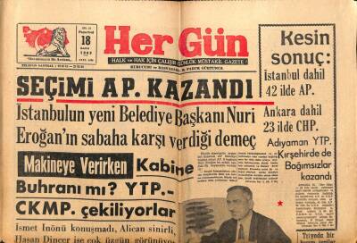 Her Gün Gazetesi 18 Kasım 1963 - Seçimi AP Kazandı İstanbul Belediye Başkanı Nuri Eroğan GZ71103 - 2