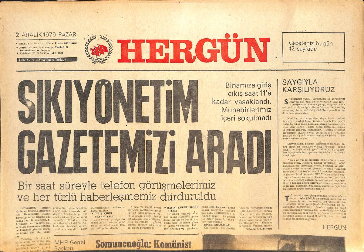Her Gün Gazetesi 2 Aralık 1979 - İki Ülkücü Genç Şehit Edildi - NATO'ya Karşı Varşova Zirvesi Gündemde GZ142101 - 1