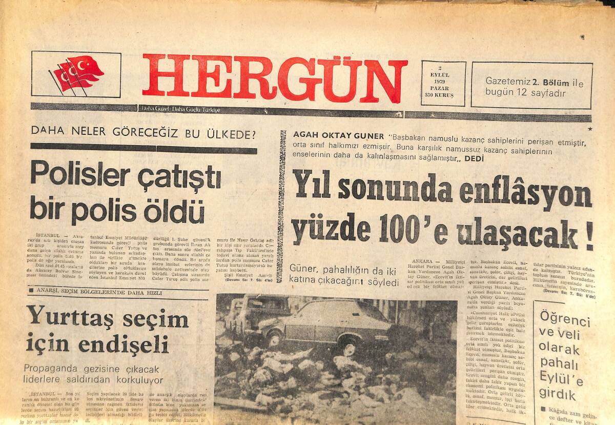 Her Gün Gazetesi 2 Eylül 1979 - CHP'NİN Suç Dosyası - 67 Bin İşçi Mısk'e Katıldı - Facia Selden Ölenlerin Sayısı 50'ye Yükseldi GZ141947 - 1