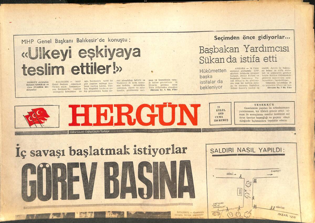 Her Gün Gazetesi 21 Eylül 1979 - İç Savaşı Başlatmak İstiyorlar! - Türkeş: Saldırı Ecevit'in İstifası İçin Yeterlidir! GZ142176 - 1