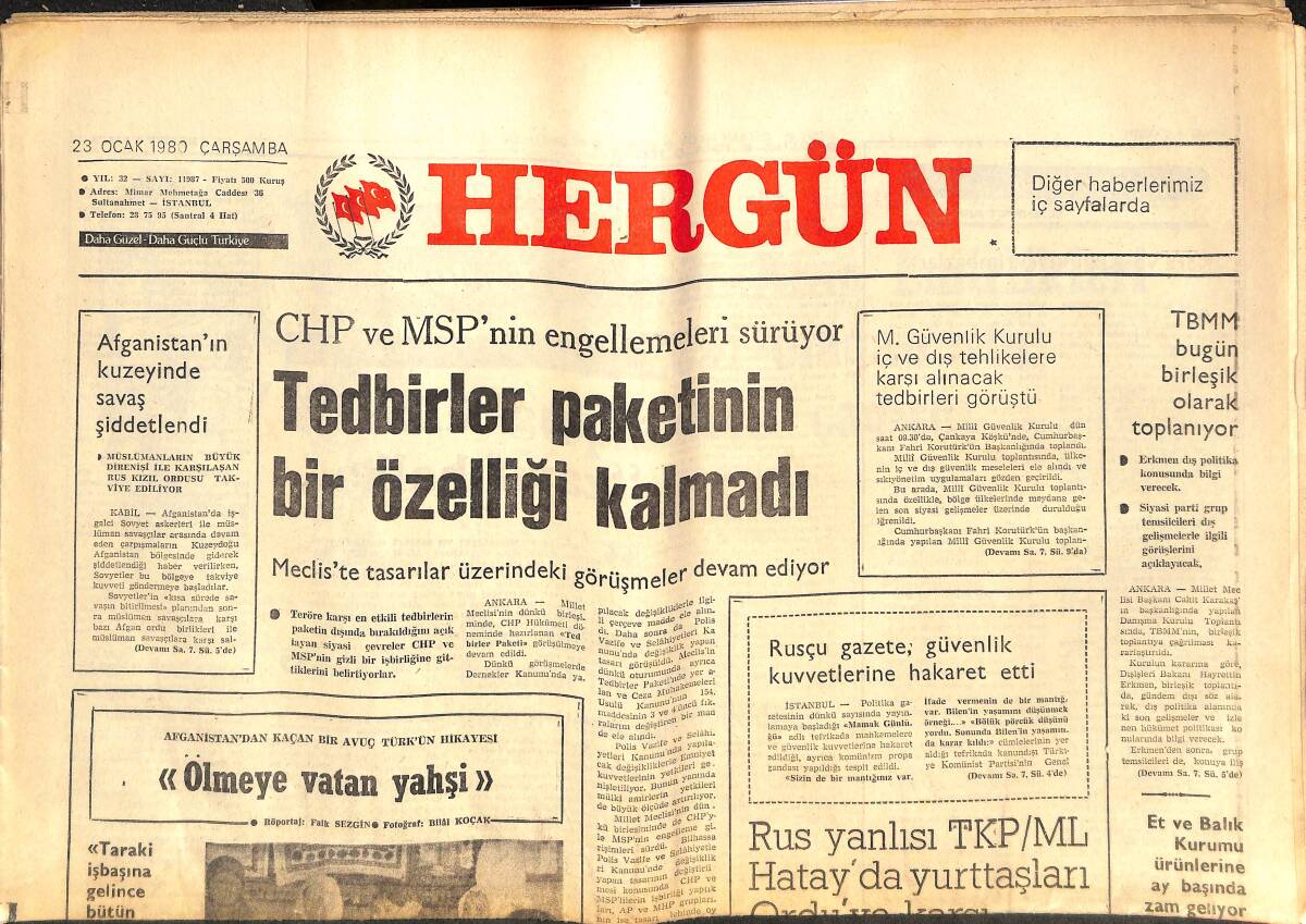 Her Gün Gazetesi 24 Ocak 1980 - Afganistan'ın Kuzeyinde Savaş Şiddetlendi - Afganistan'daki Türkler Bu Kışı Atlatabilirse Rus'un Çekeceği Var GZ142281 - 1