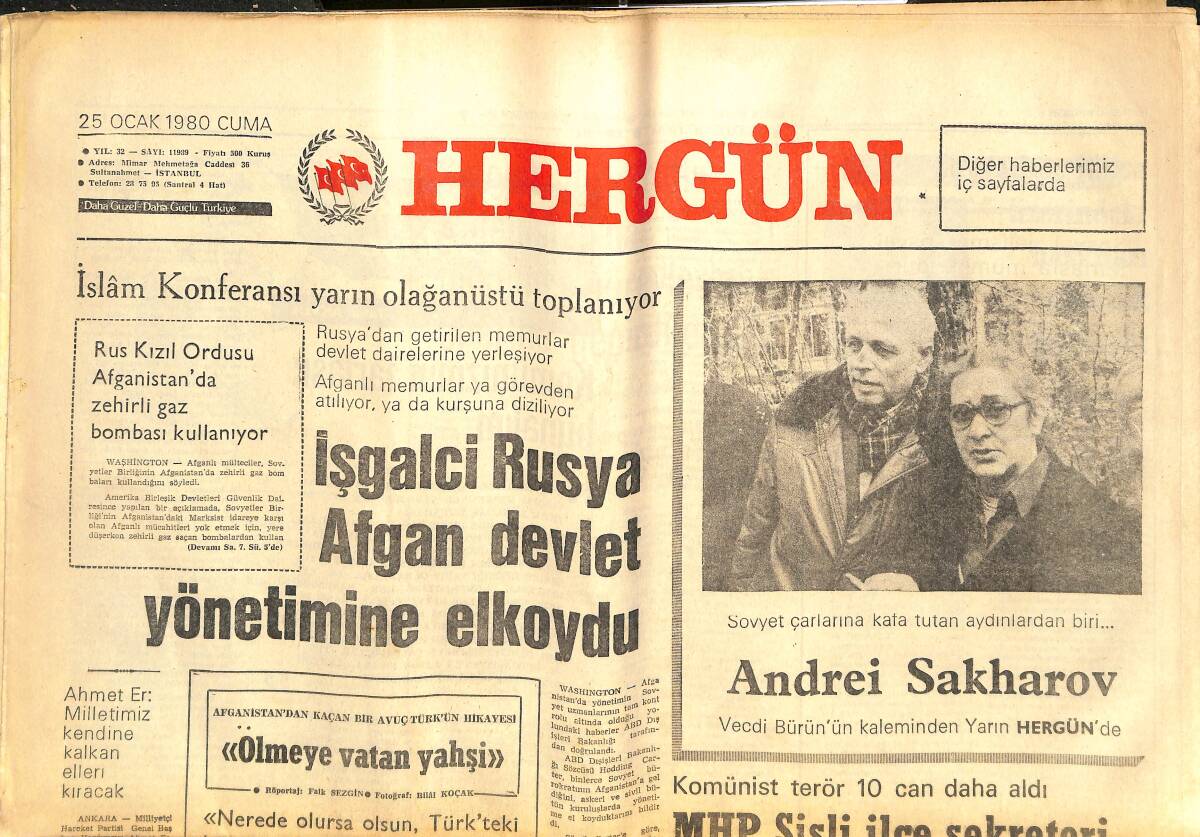 Her Gün Gazetesi 25 Ocak 1980 - İşgalci Rusya Afgan Devlet Yönetimine El Koydu - Sakharov Tutuklandı GZ142279 - 1