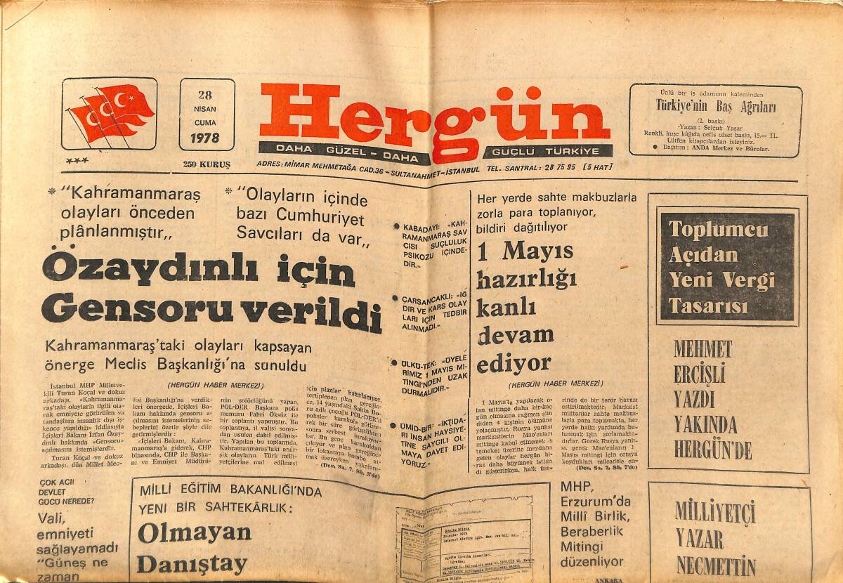 Her Gün Gazetesi 28 Nisan 1978 - Menderes'in Hikayesi - Özaydınlı İçin Gensoru Verildi GZ152580 - 1
