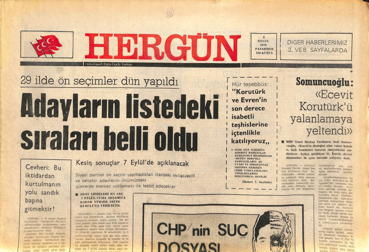 Her Gün Gazetesi 3 Eylül 1979 - İran'da İdamlar Devam Ediyor! - Spor Bakanı Çakmurla Kimse Çalışmak İstemiyor GZ141948 - 1