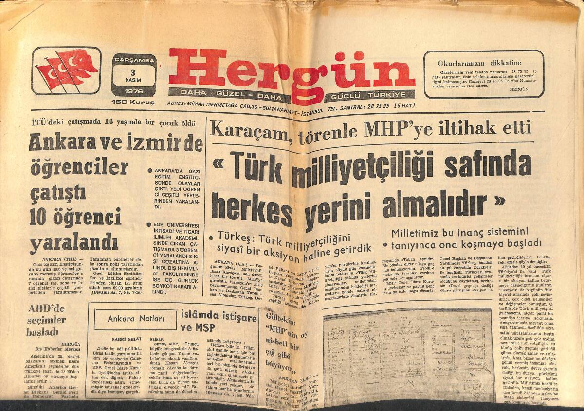 Her Gün Gazetesi 3 Kasım 1976 - ABD'de Sadece İki Milyarder Kaldı - Müalla Sürer De Vefat Etti GZ152589 - 1