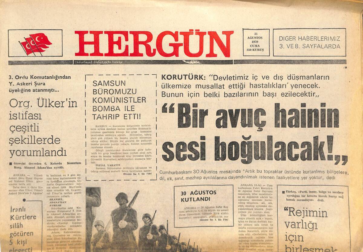 Her Gün Gazetesi 31 Ağustos 1979 - Bir Avuç Hainin Sesi Boğulacak! - Ecevit, Bölücülüğün Üzerine Kesin Biçimde Yürüyorum Dedi! GZ141952 - 1