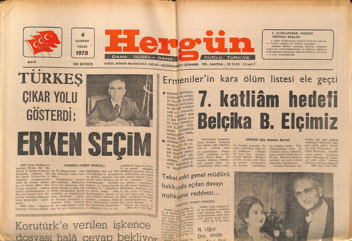 Her Gün Gazetesi 4 Haziran 1978 - Korutürk'e Verilen İşkence Defteri Hala Cevap Bekliyor - Sovyet Füzeleri Dünyayı Tehdit Ediyor GZ152579 - 1