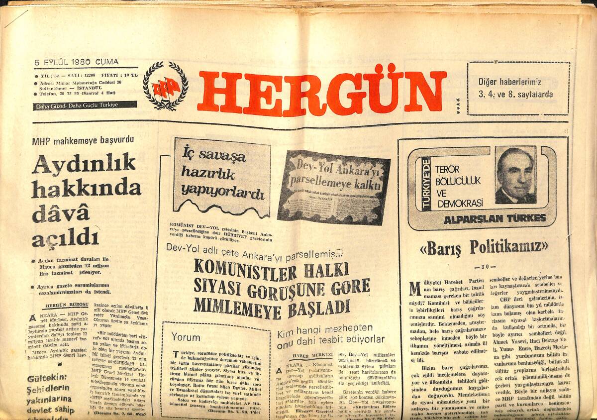 Her Gün Gazetesi 5 Eylül 1980 - Kerkükleri Takip İçin Irak İstanbul'a 200 Casus Yollamış GZ152588 - 1