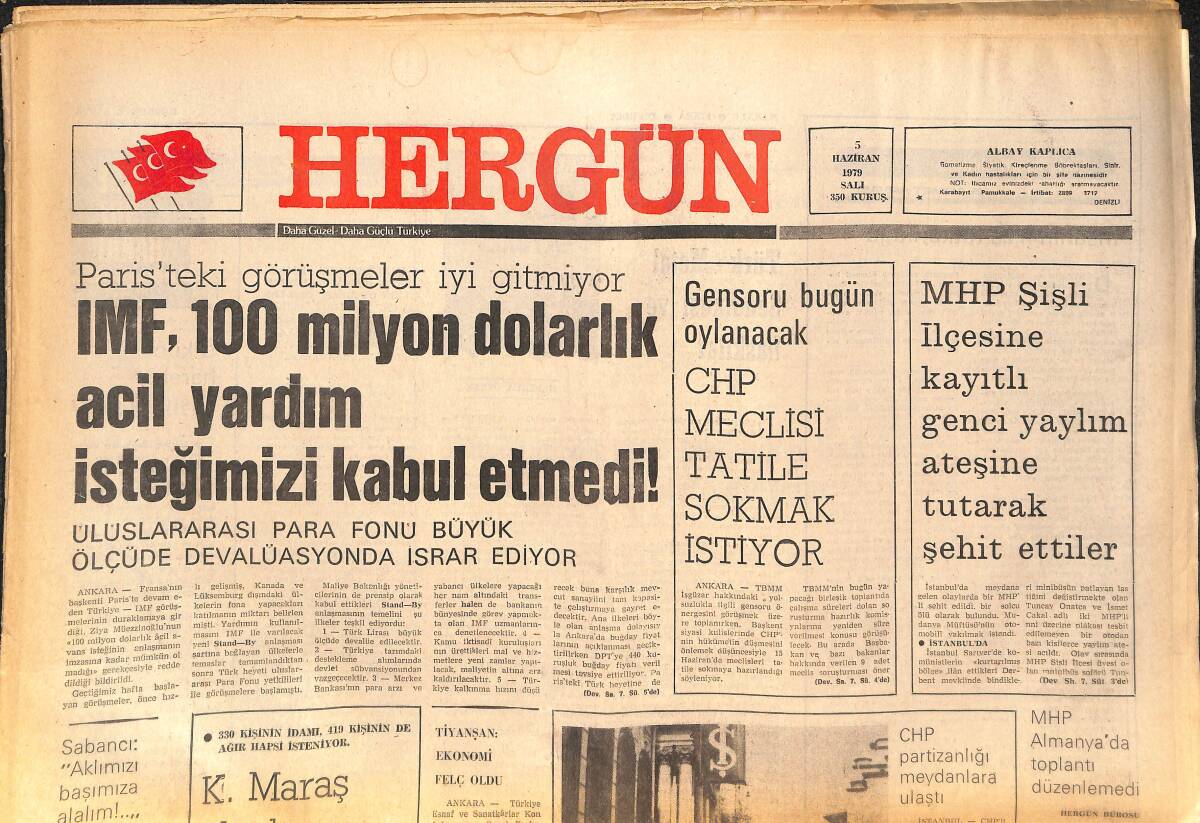 Her Gün Gazetesi 5 Haziran 1979 - İMF, 100 Milyon Dolarlık Acil Yardım İsteğimizi Kabul Etmedi - En Büyük Trabzonspor GZ142264 - 1
