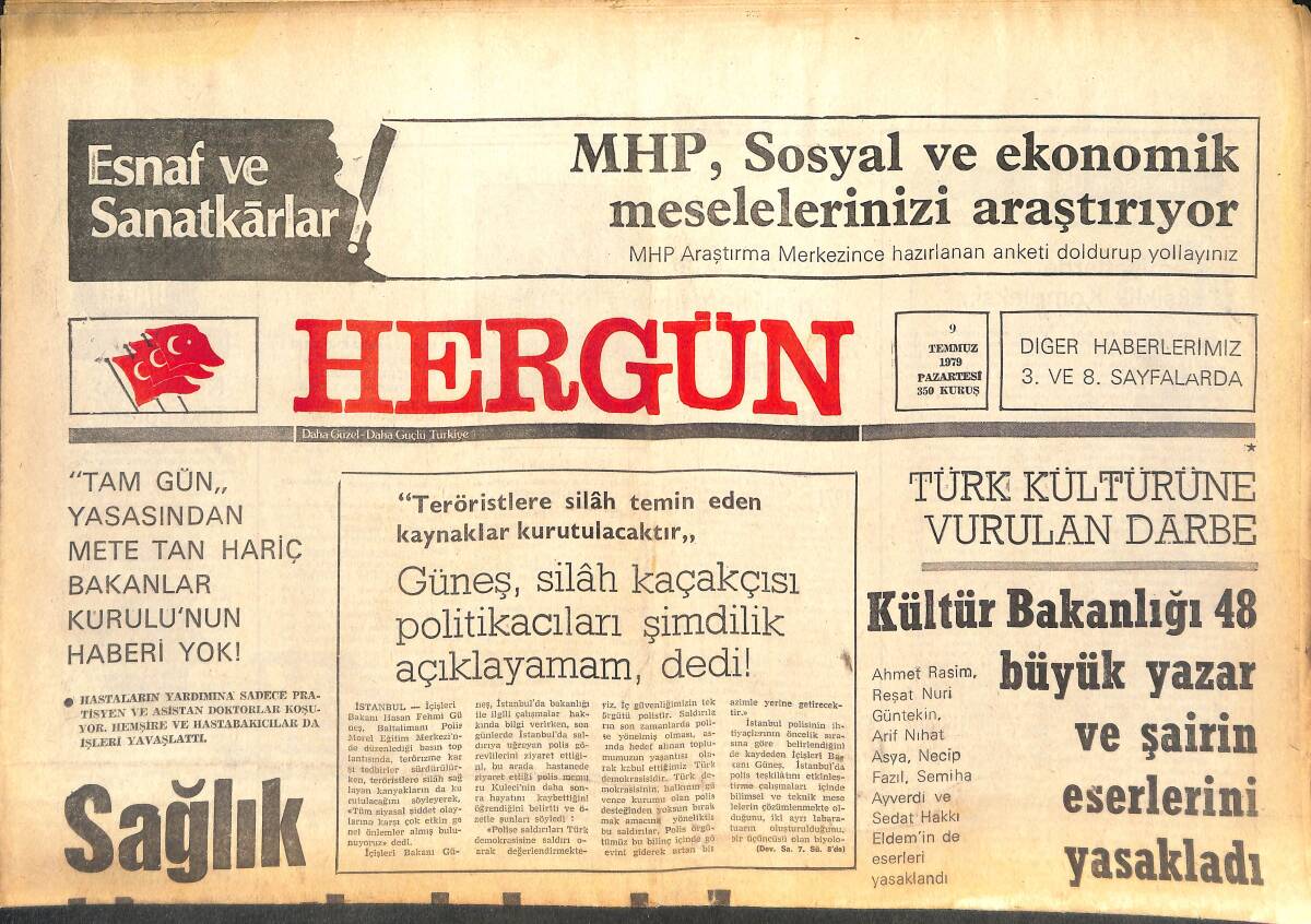 Her Gün Gazetesi 9 Aralık 1979 - Sağlık Hizmetleri Durdu - Galatasaray Transferden 11 Milyon Kazandı GZ142275 - 1