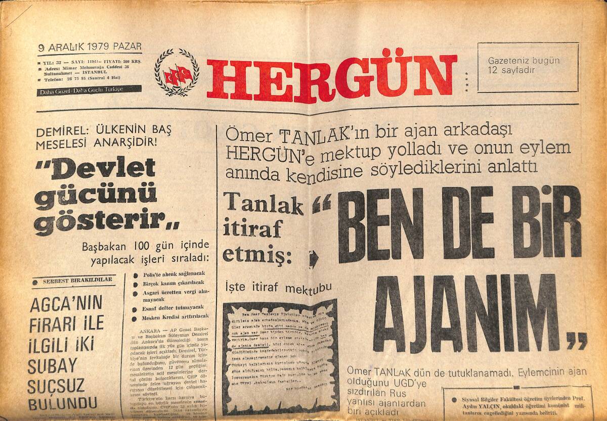 Her Gün Gazetesi 9 Aralık 1979 - Tanlak İtiraf Etmiş: Ben De Bir Ajanım - Başlangıcından Bugüne İran Buhranı GZ152625 - 1
