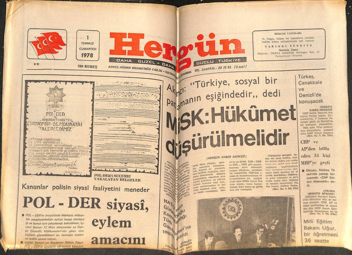 Hergün Gazetesi 1 Temmuz 1978 - Tekel'de 463 Kişinin İşine Son Veren Raporu Hazırlayan Kapıkulu Müfettişleri Taltif Edildi GZ142908 - 1