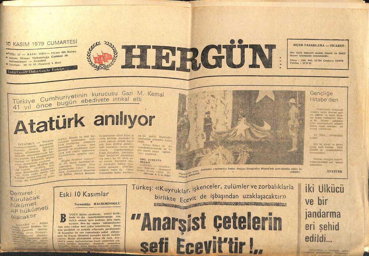 Hergün Gazetesi 10 Kasım 1979 - ABD Ve İran Karşılıklı Misillemeler Uyguluyor - Atatürk Anılıyor GZ149196 - 1