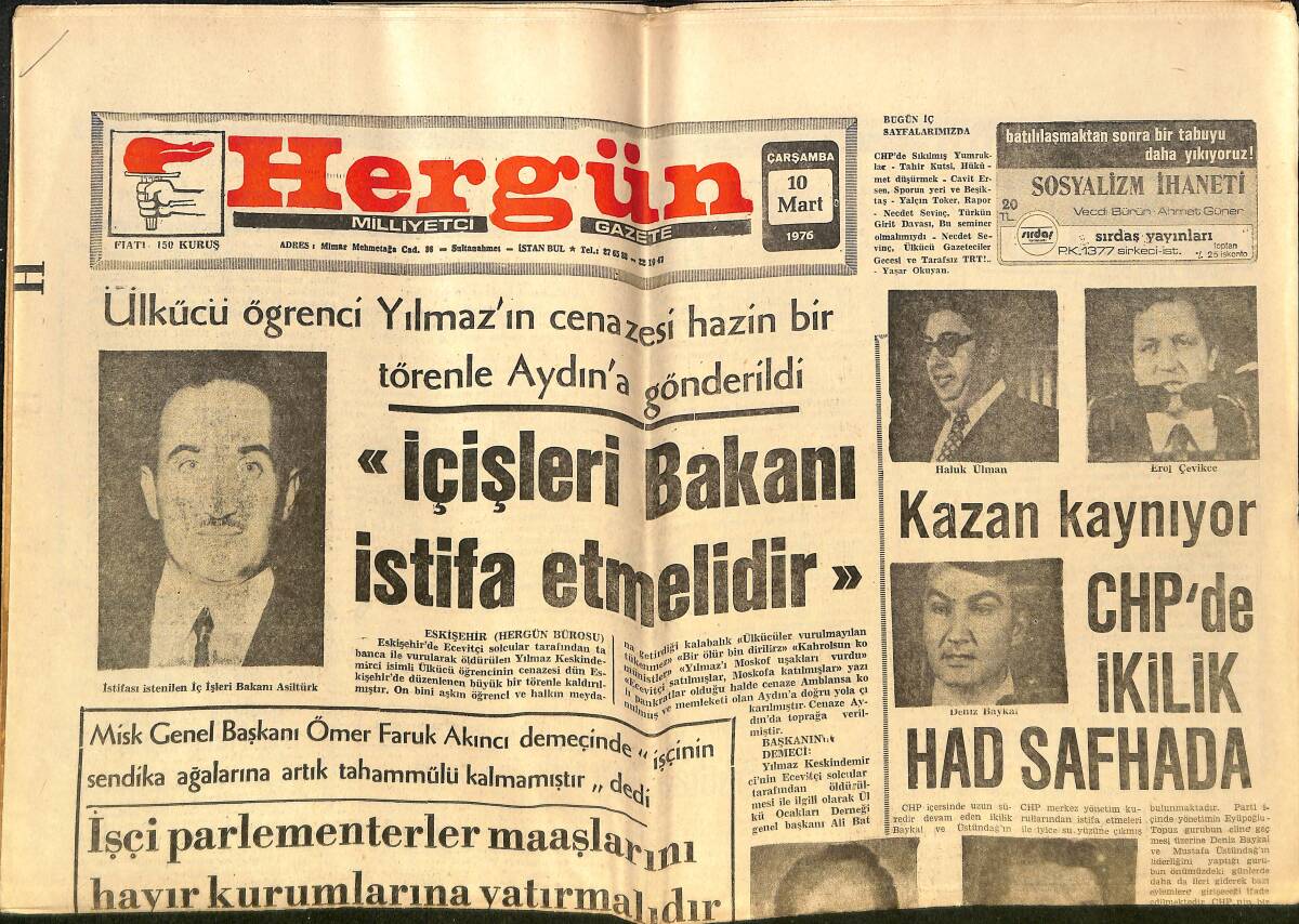 Hergün Gazetesi 10 Mart 1976 - Morali Yerinde Galatasaray Önünde Siyah Beyazlıların İşi Bir Hayli Zor GZ151712 - 1