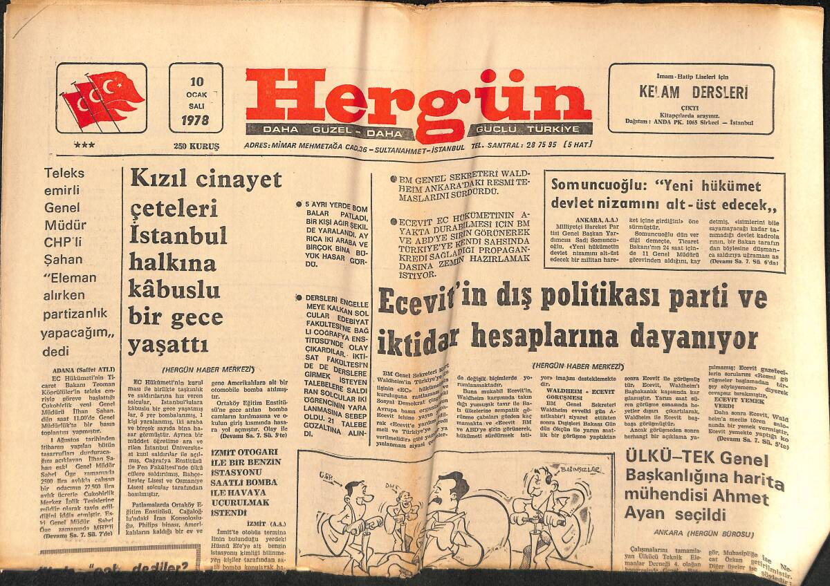 Hergün Gazetesi 10 Ocak 1978- İstanbul Boğazı'ndan 1 Yılda 224 Rus Savaş Gemisi Geçti-Kızıl Cinayet Çeteleri İstanbul Halkına Kabuslu Bir Gece Yaşattı GZ151823 - 1