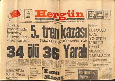 Hergün Gazetesi 10 Ocak 1979 - 5.Tren Kazası 34 Ölü 36 Yaralı GZ66455 - 1