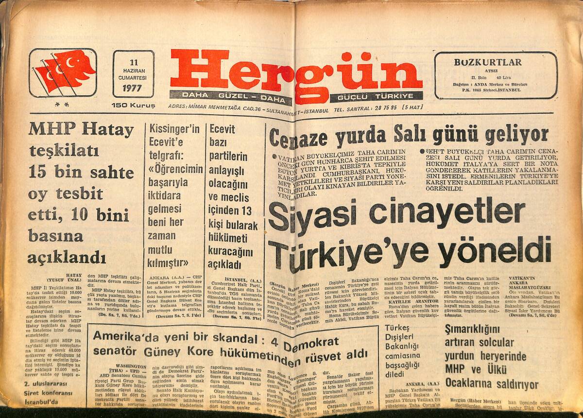 Hergün Gazetesi 11 Haziran 1977 - Almanya'yı Sarsan Türk Bekir Refet - Trabzonspor Yarın Cumhurbaşkanlığı İçin Beşiktaş'la Oynuyor GZ151755 - 1