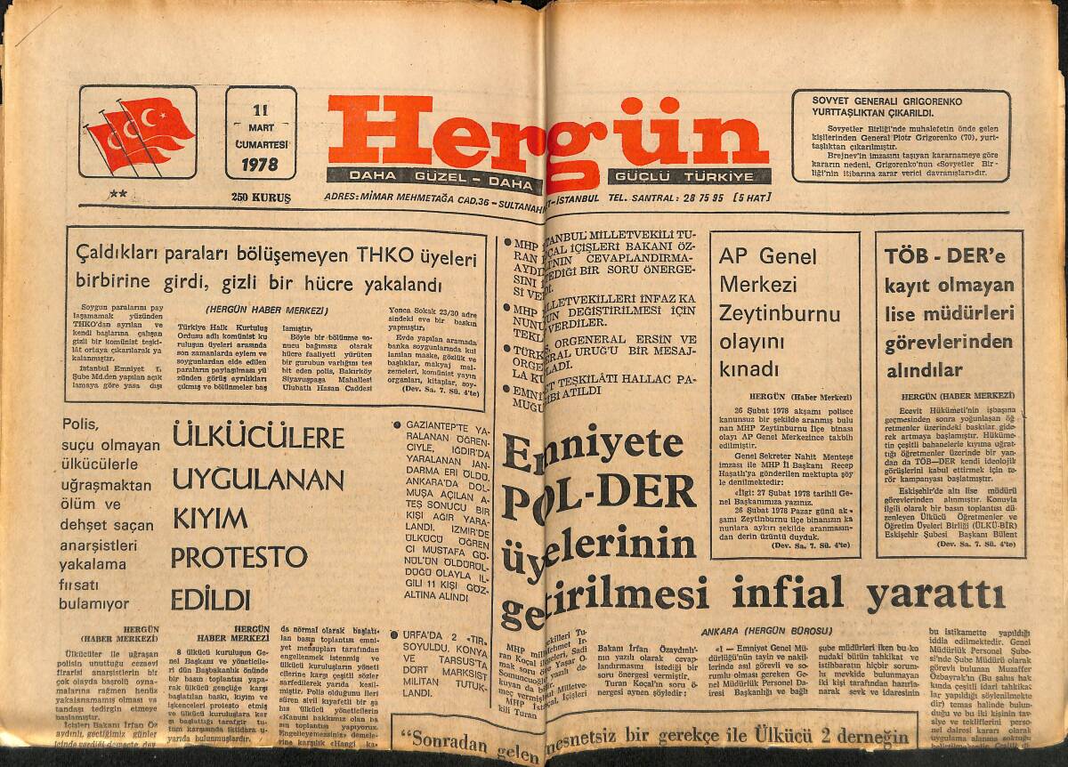 Hergün Gazetesi 11 Mart 1978 - Emniyete POL-DER Üyelerinin Getirilmesi İnfial Yarattı GZ151857 - 1