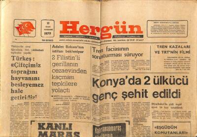 Hergün Gazetesi 11 Ocak 1979 - Konyada 2 Ülkücü Genç Şehit Edildi GZ66456 - 2