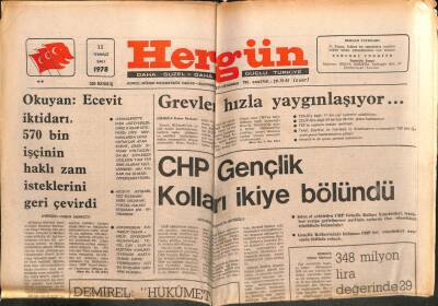 Hergün Gazetesi 11 Temmuz 1978 - CHP Gençlik Kolları İkiye Bölündü GZ103719 - 1