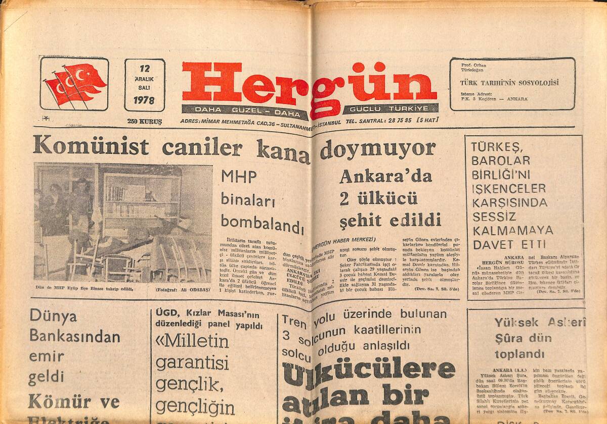 Hergün Gazetesi 12 Aralık 1978 - Ecevit'in Dış Gösterileri Başlıyor - MHP Binaları Bombalandı GZ152041 - 1