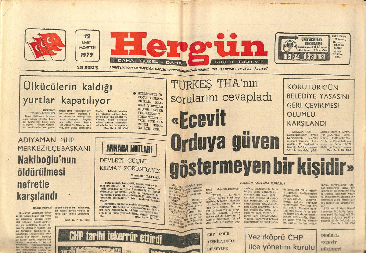 Hergün Gazetesi 12 Mart 1979 - Erzurum'un Düşman İşgalinden Kurtuluşunun 61. Yıldönümü Törenlerle Kutlanıyor GZ151807 - 1