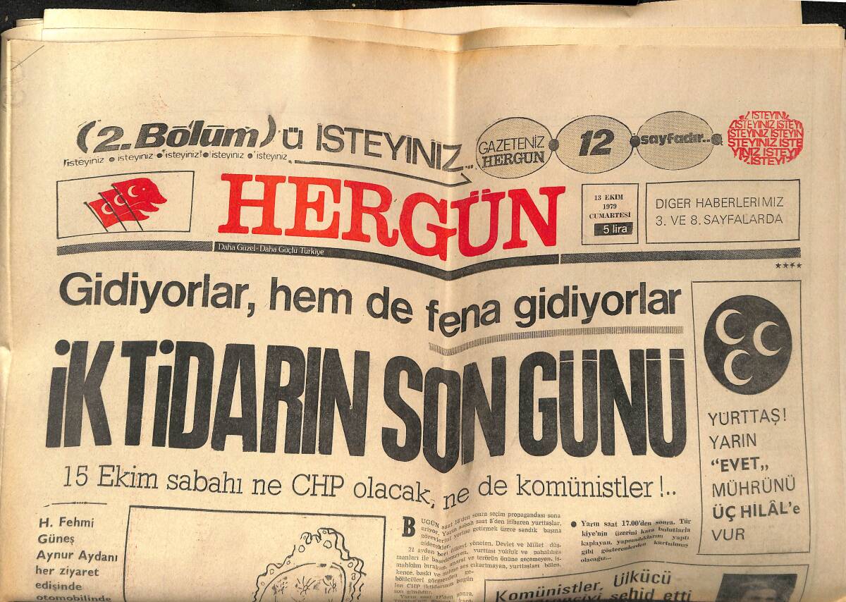 Hergün Gazetesi 13 Ekim 1979 - Ermeniler La Haye B. Elçimiz Benler'in Oğlunu Öldürdü GZ149192 - 1