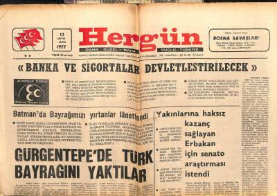 Hergün Gazetesi 13 Mayıs 1977 - Gürgentepede Türk Bayrağını Yaktılar GZ103671 - 2