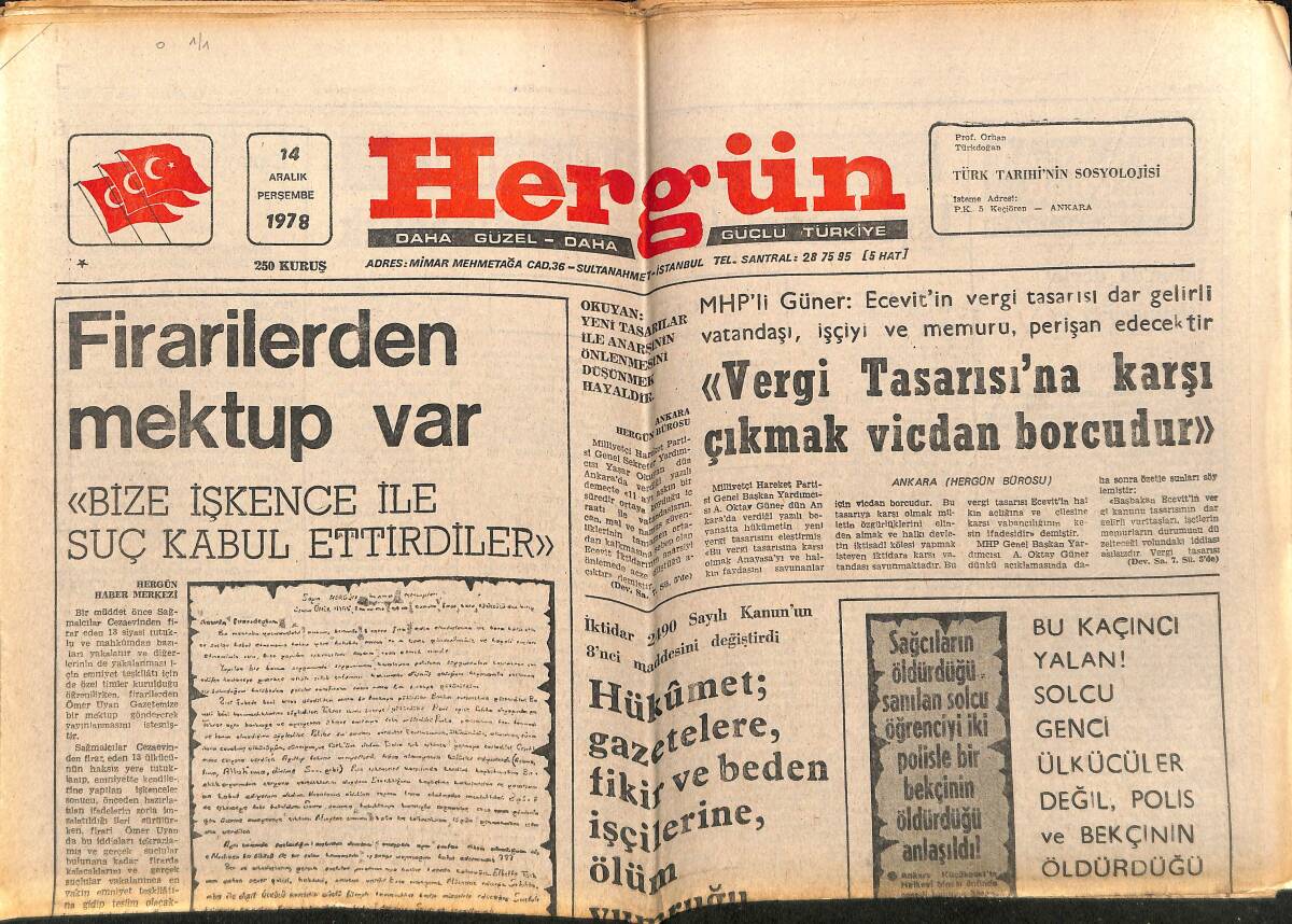Hergün Gazetesi 14 Aralık 1978 - Solcu İstanbul Belediyesinin Solcu Kuruluşlarla Başı Belada GZ152039 - 1