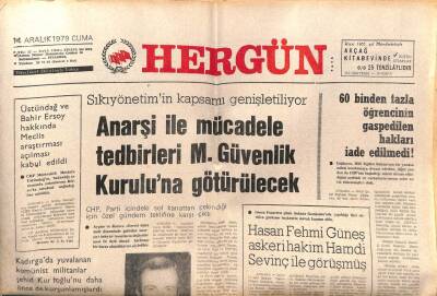 Hergün Gazetesi 14 Aralık 1979 - Fazıl Ahmet Kurdoğlu Şehit Edildi GZ103665 - 1