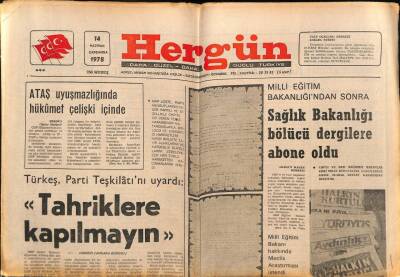 Hergün Gazetesi 14 Haziran 1978 - Sağlık Bakanlığı Bölücü Dergilere Abone Oldu GZ79453 - 1