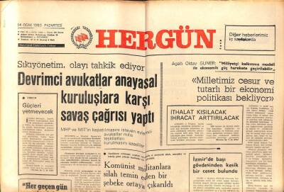 Hergün Gazetesi 14 Ocak 1980 - Devrimci Avukatlar Anayasal Kuruluşlara Karşı Savaş Çağrısı Yaptı GZ103739 - 2