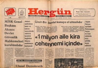 Hergün Gazetesi 17 Ağustos 1977 - 1 Milyon Aile Kira Cehennemi İçinde GZ103684 - 2