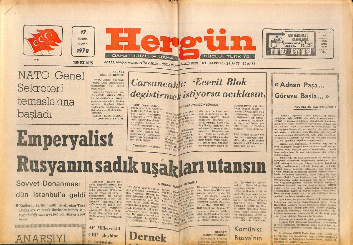 Hergün Gazetesi 17 Kasım 1978 - Emperyalist Rusya'nın Sadık Uşakları Utansın - CHP'nin Günah Dosyası GZ151797 - 1