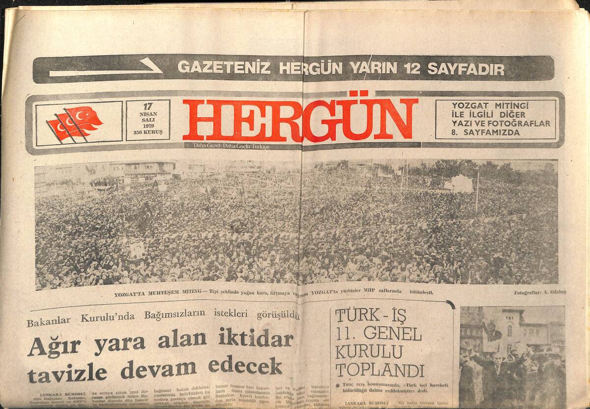 Hergün Gazetesi 17 Nisan 1979 - Rus Emperyalizmi Ve Bölücüler - Türk-İş 11. Genel Kurulu Toplandı GZ151815 - 1