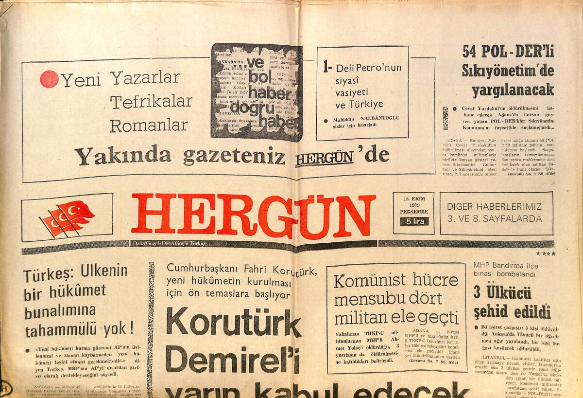 Hergün Gazetesi 18 Ekim 1979 - Giresun'da Seramik Ve Fayans Fabrikası Kuruluyor - Korutürk, Demirel'i Kabul Edecek GZ151730 - 1