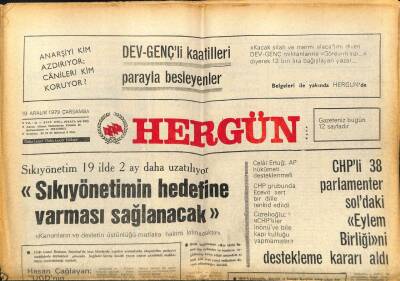 Hergün Gazetesi 19 Aralık 1979 - Sıkıyönetim 19 İlde 2 Ay Uzatılıyor GZ104039 - 1