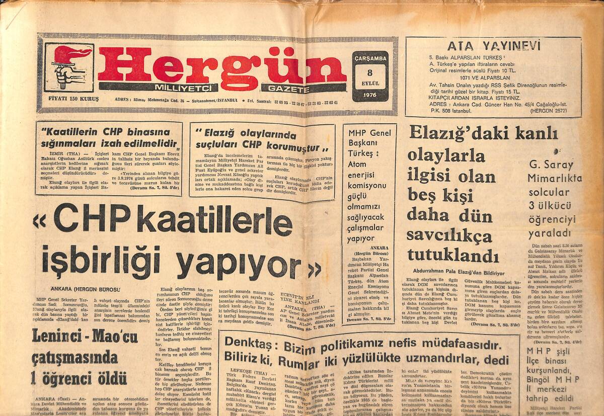 Hergün Gazetesi 19 Mayıs 1978 - Maliye Bakanı Müezzinoğlu İstifa Ediyor - POL-DER'li Olmayan 3000 Polis Ve Emniyet Müdürü Sürülecek GZ151841_Kopya(1) - 1