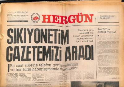 Hergün Gazetesi 2 Aralık 1979 - Sıkıyönetim Gazetemizi Aradı GZ103663 - 1