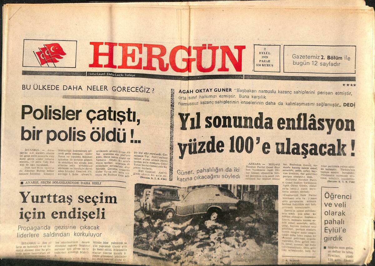 Hergün Gazetesi 2 Eylül 1979 - Buğday Üretiminde Düşüş Kaydediliyor - Yurttaş Seçim İçin Endişeli GZ151833 - 1