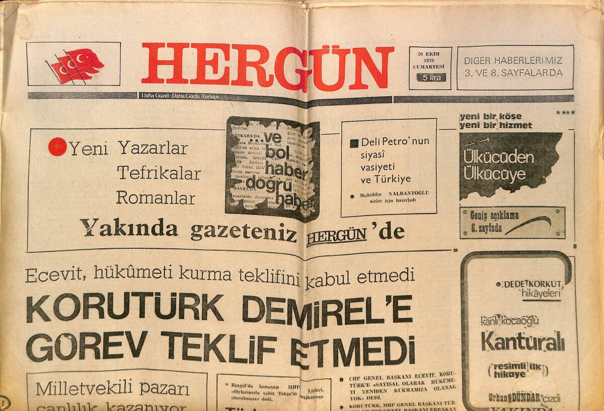 Hergün Gazetesi 20 Ekim 1979 - Korutürk, Demirel'e Görev Teklif Etmedi - Sovyetler Carter'a Çattı GZ151709 - 1