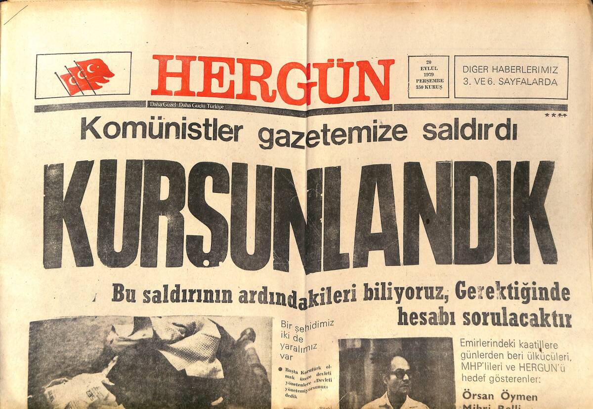 Hergün Gazetesi 20 Eylül 1979 - Komünistler Gazetemize Saldırdı Kurşunlandık - Türkeş Balıkesir'de GZ151724 - 1