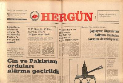 Hergün Gazetesi 20 Ocak 1980 - Çin Ve Pakistan Orduları Alarma Geçirildi GZ103738 - 2