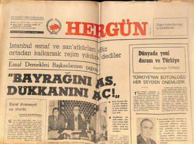 Hergün Gazetesi 20 Şubat 1980 - İstanbul Esnaf Ve Sanatkarları Biz Ortadan Kalkarsak Rejim Yıkılır dediler GZ72305 - 2