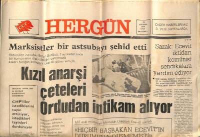 Hergün Gazetesi 21 Ağustos 1979 - Kızıl Anarşi Çeteleri Ordudan İntikam Alıyor GZ99162 - 1