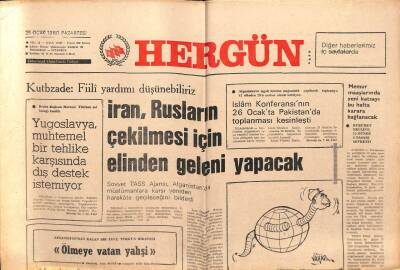 Hergün Gazetesi 21 Ocak 1980 - İran Rusların Çekilmesi İçin Elinden Geleni Yapacak GZ103737 - 2