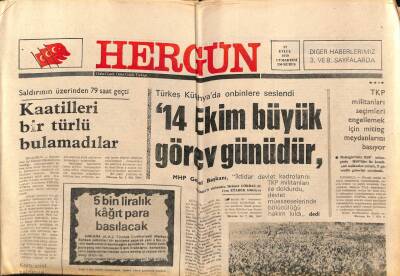 Hergün Gazetesi 22 Eylül 1979 - Türkeş Kütahyada Onbinlere Seslendi 14 Ekim Büyük Görev Günüdür GZ69016 - 2
