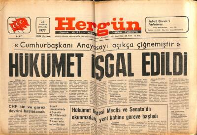Hergün Gazetesi 22 Haziran 1977 - Hükümet İşgal Edildi GZ103714 - 2